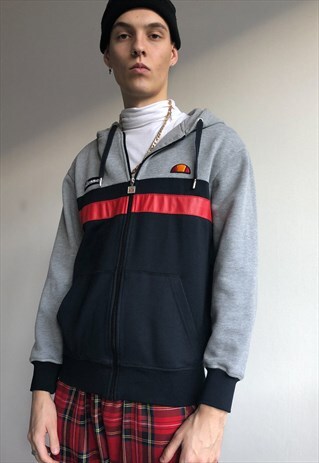 VINTAGE ELLESSE UNISEX GREY FULL ZIP HOODIE