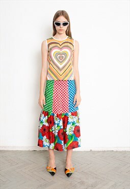 Vintage 90s Floral Maxi Skirt Plaid