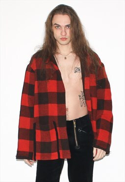 Vintage 90s oversized plaid wool shirt in red