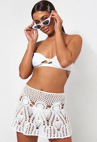 MALUI WHITE CROCHET MINI SKIRT