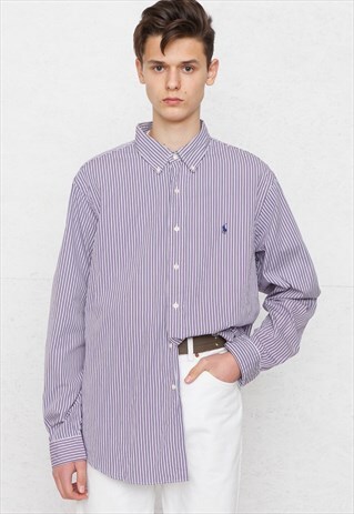 VINTAGE PURPLE POLO RALPH LAUREN LONG SLEEVE STRIPED SHIRT