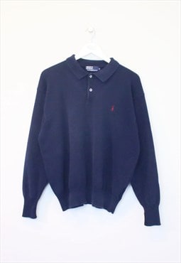 Vintage Ralph Lauren button sweater in navy. Best fits XL