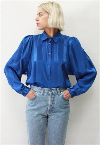 VINTAGE 80' AMAZING ELEGANT SHINY BLUE SHIRT