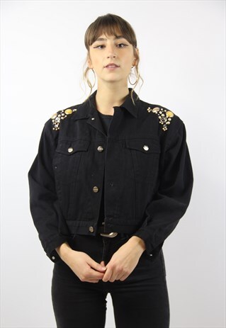 VINTAGE BLACK CROPPED DENIM 90S JACKET