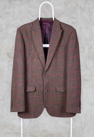 Vintage Feraud Tweed Blazer Wool Check Brown Medium 40