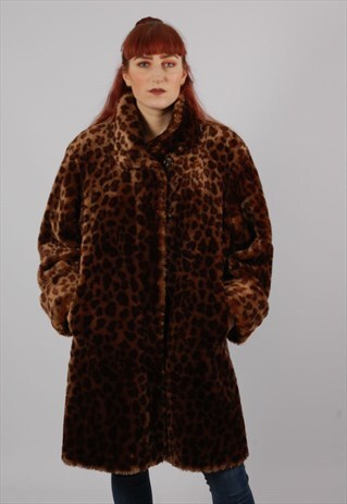 VINTAGE 80S LEOPARD PRINT FAUX FUR COAT