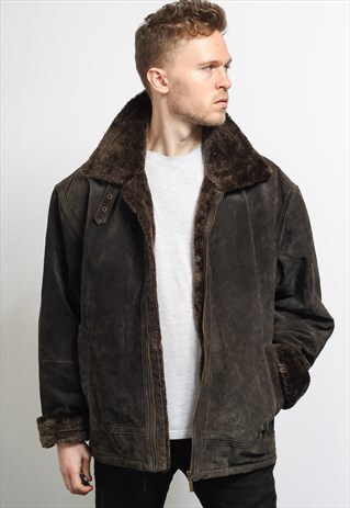 VINTAGE SUEDE AVIATOR FLEECE SHEEPSKIN JACKET