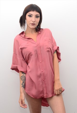 VINTAGE 90'S GENUINE SILK BLUSH PINK OVERSIZED SHIRT