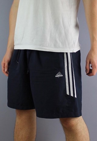 VINTAGE ADIDAS SHORTS IN NAVY WITH POCKETS, LOGO AND DRAWSTR