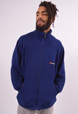 BERGHAUS MENS VINTAGE FLEECE JACKET XL NAVY BLUE 90S