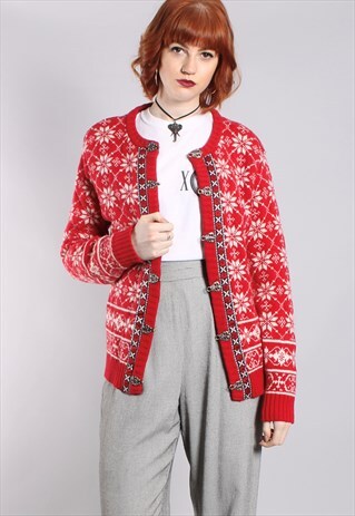 VINTAGE 80S NORDIC PATTERNED CHUNKY CARDIGAN