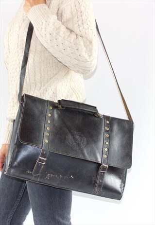 VINTAGE BLACK LEATHER LAPTOP SATCHEL