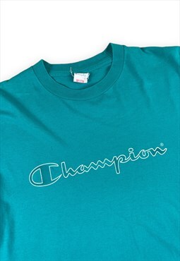 Champion Vintage 90s Turquoise T-shirt Screen printed  