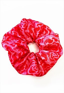 Handmade Scrunchie in Red and Pink Rose Satin