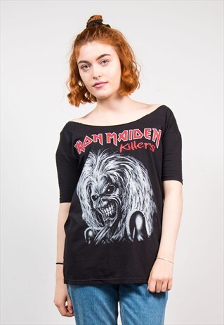 VINTAGE 90'S IRON MAIDEN BLACK OFF SHOULDER T-SHIRT