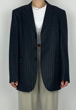 Aquascutum Blazer Jacket Vintage 90s Black Pinstripe