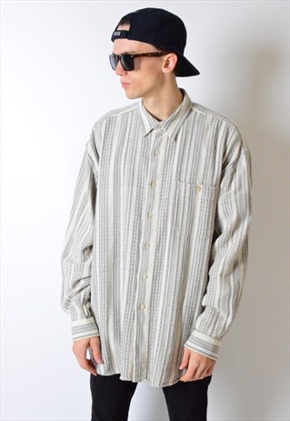 VINTAGE 90S BEIGE STRIPED LONG SLEEVE SHIRT
