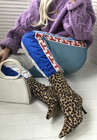 VINTAGE 90S Y2K COW HIDE LEOPARD PRINT STILETTO BOOTS