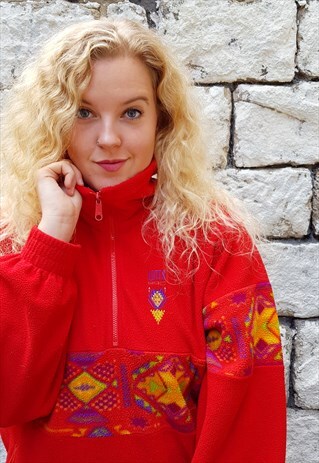 VINTAGE LOTTO PATTERNED 1/4 ZIP FLEECE