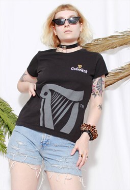 Vintage 90s Grunge Y2K Black Guinness Logo Merch T-shirt Top