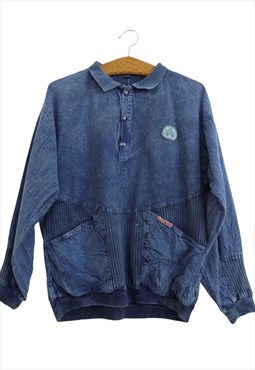 Vintage Denim Shirt 80s Streetwear Oversized 1/4 Button