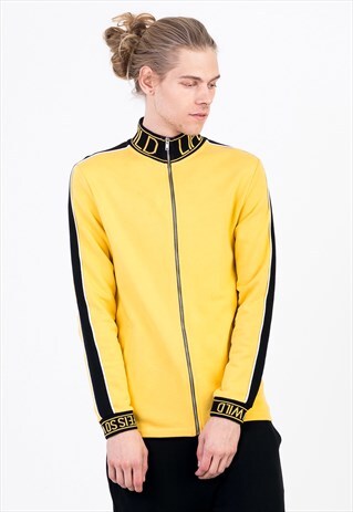 ZIPPED JERSEY JACKET IN YELLOW WITH CUFF AND NECK PRINT