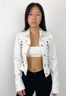 Vintage y2k white denim jacket 