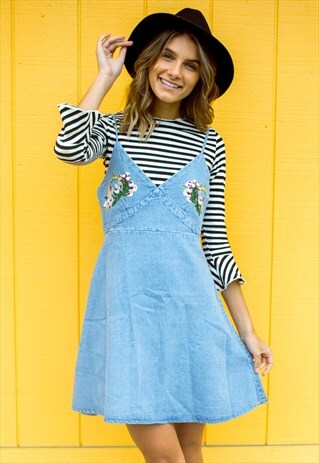 EMBROIDERED DENIM DRESS