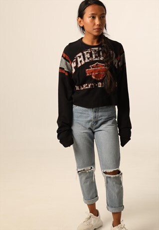 VINTAGE HARLEY-DAVIDSON GRAPHIC CROPPED LONG-SLEEVED T-SHIRT