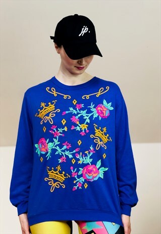 MADE IN USA FLOWERS PURPLE 70S WOMEN ITALY SWEATER SWEATSHIR