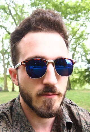 BLUE REFLECTIVE TORTOISE FRAME SUNGLASSES