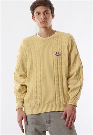VINTAGE HUGO BOSS SWEATER 80S YELLOW CABLE KNIT