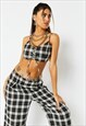 SKINNYDIP LONDON CHECKED LACE UP CROP TOP IN BLACK
