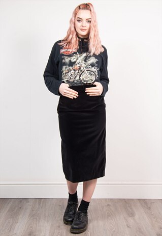 90'S VINTAGE BLACK VELVET MIDI PENCIL SKIRT