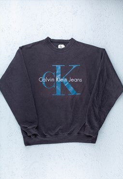 90s Calvin Klein Blue Spell Out Logo Sweatshirt - B2821