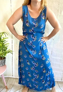 Vintage Plus Size Blue Floral Printed 90's Shift Dress