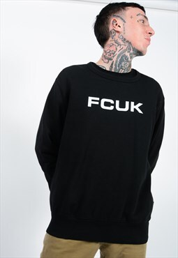 Vintage 90s FCUK Sweatshirt Black Classic Street Style 
