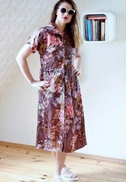 Brown floral midi dress