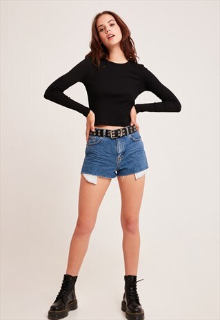SUBDUED BLACK RIBBED CREW NECK T-SHIRT