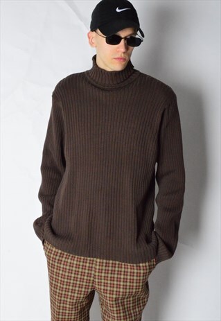 VINTAGE 90S BROWN RIBBED TURTLE NECK JUMPER