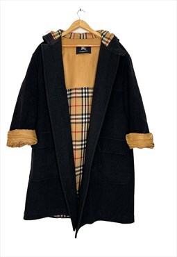 Vintage Burberry dark grey wool duffle coat jacket with hood