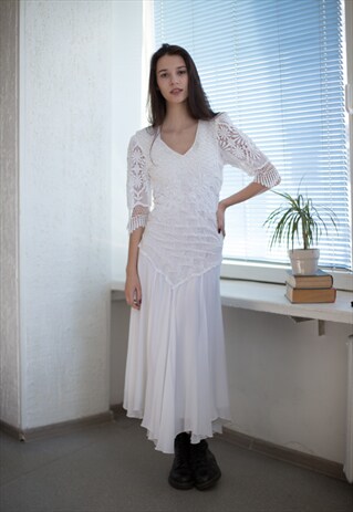 VINTAGE 60'S MIDI WHITE WEDDING DRESS