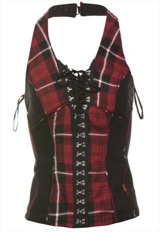 VINTAGE CHECKED PATTERN 1990S RED & BLACK CORSET - M