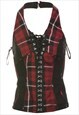 Vintage Checked Pattern 1990s Red & Black Corset - M