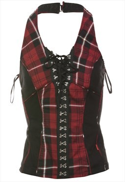 Vintage Checked Pattern 1990s Red & Black Corset - M