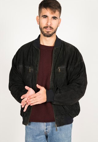 VINTAGE 80S WINTER BOMBER SUEDE JACKET / R0110