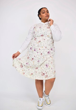 VINTAGE 90'S BEIGE FLORAL SKATER DRESS