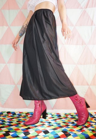 VINTAGE 50S LONG BLACK SLIP UNDERSKIRT