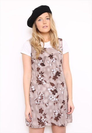 VINTAGE 90S BROWN FLORAL PRINT MINI DRESS