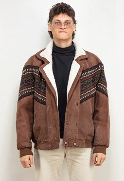 Vintage 90's Men Aztec Bomber Jacket in Brown